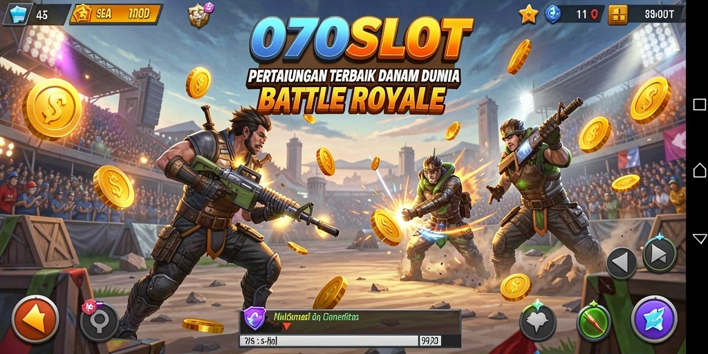 Screenshot gameplay 070SLOT menampilkan aksi seru di medan perang Battle Royale.
