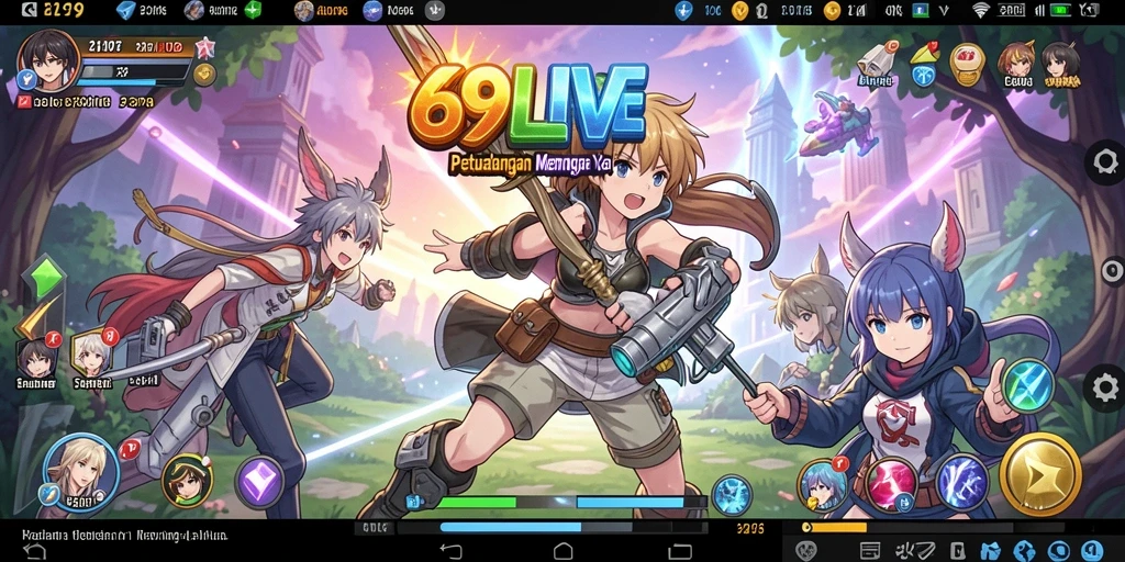 Tampilan gameplay 69LIVE dengan karakter anime yang menarik.