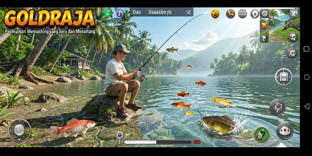 Tampilan gameplay <strong>GOLDRAJA</strong> yang menarik saat memancing.