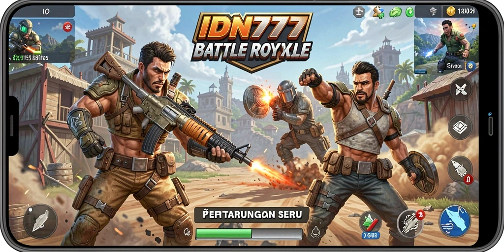 Tampak aksi intens dalam pertempuran game Battle Royale IDN777.