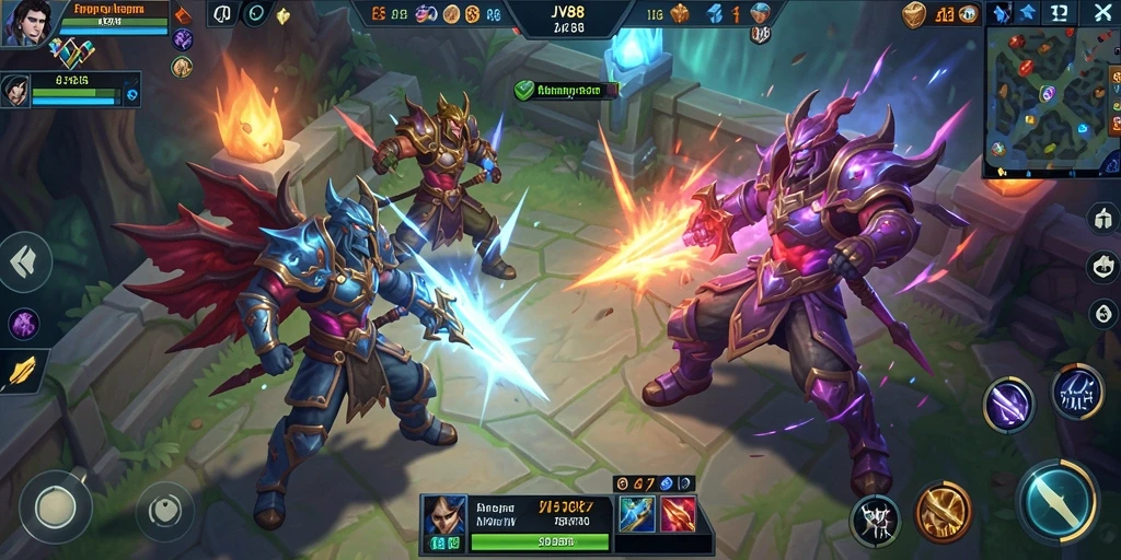 Screenshot pertarungan seru dalam gameplay MOBA JV88.