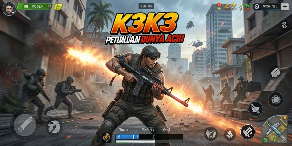 Tampilan utama gameplay K3K3 yang penuh aksi dan tantangan.
