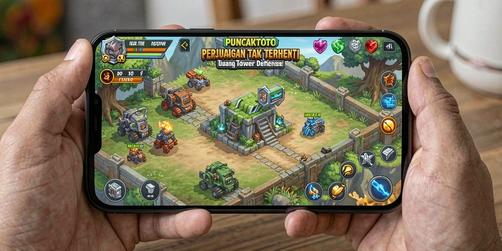Tampilan gameplay menegangkan dalam PUNCAKTOTO yang menunjukkan strategi Tower Defense.