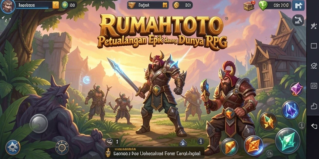 Tangkapan layar gameplay RUMAHTOTO dengan karakter bertarung melawan monster.
