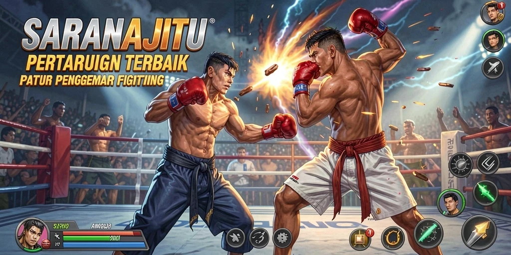 Tampilan gameplay SARANAJITU dengan pertarungan seru yang memukau.