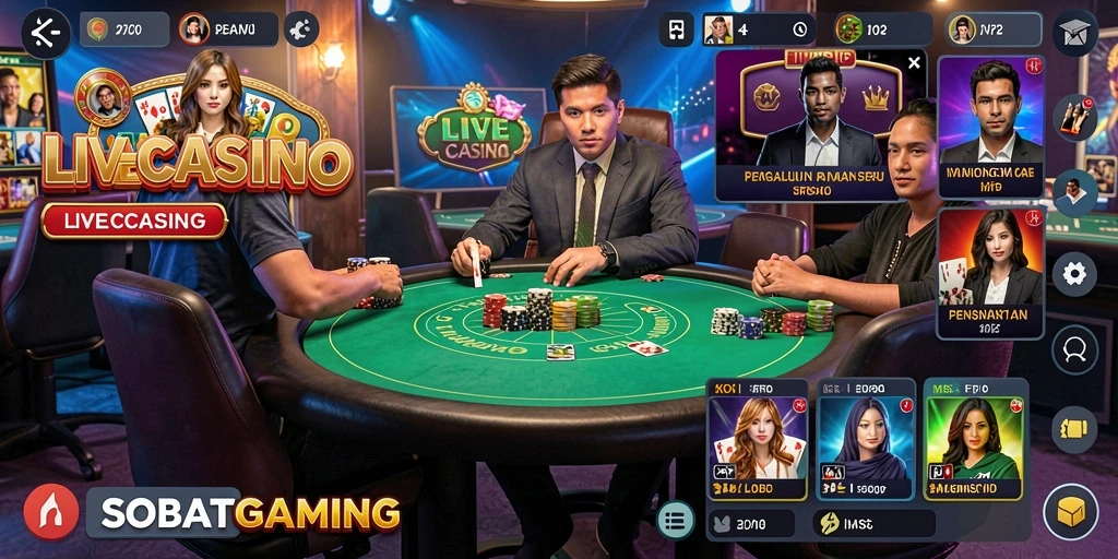 Tampilan menarik gameplay Live Casino SOBATGAMING dengan dealer langsung.