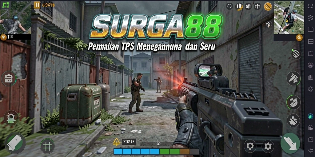 Tangkapan layar SURGA88 menampilkan aksi intens dalam gameplay TPS.