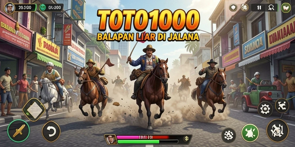 Tangkapan layar utama TOTO1000 menampilkan balapan yang seru dan intens.