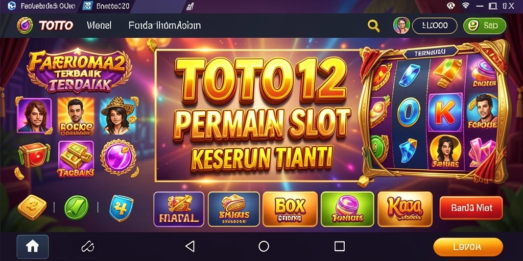 Screenshot gameplay TOTO12 menampilkan slot dengan tampilan penuh warna dan efek menarik.