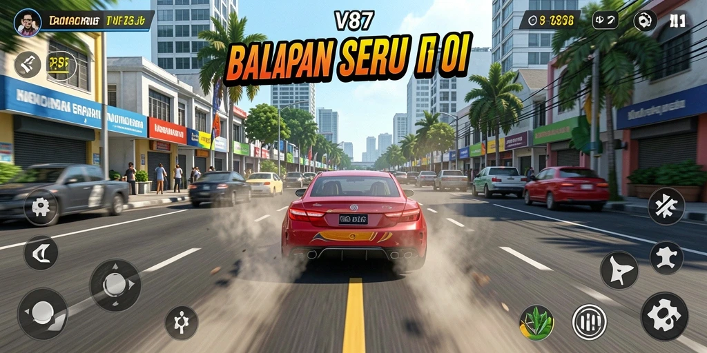 Tampilan gameplay menegangkan dalam balapan V87.