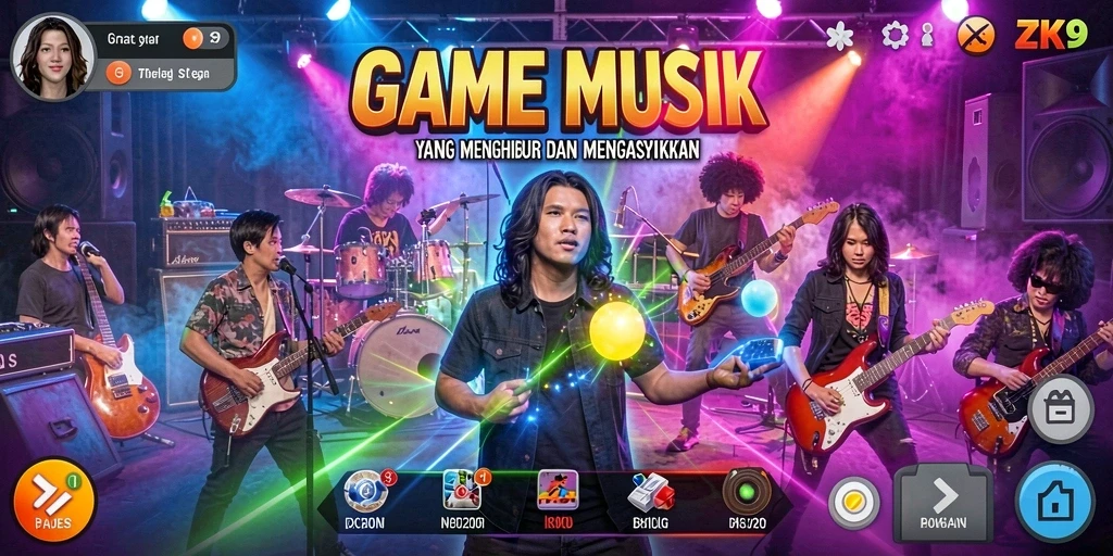 Tampilan gameplay seru dari aplikasi ZK9 yang penuh musik.